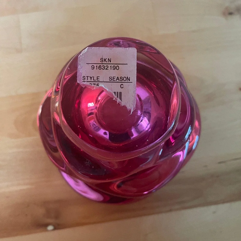 Vintage Pink Art Glass Vase Heavy Glass‎ Embossed Swirls Accent Decor